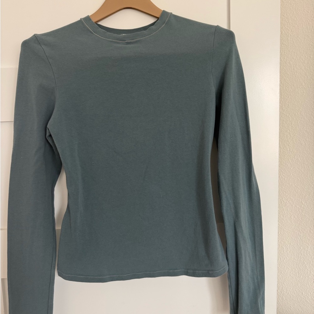 SKIMS Long Sleeve Tee in Dusty Blue-Green